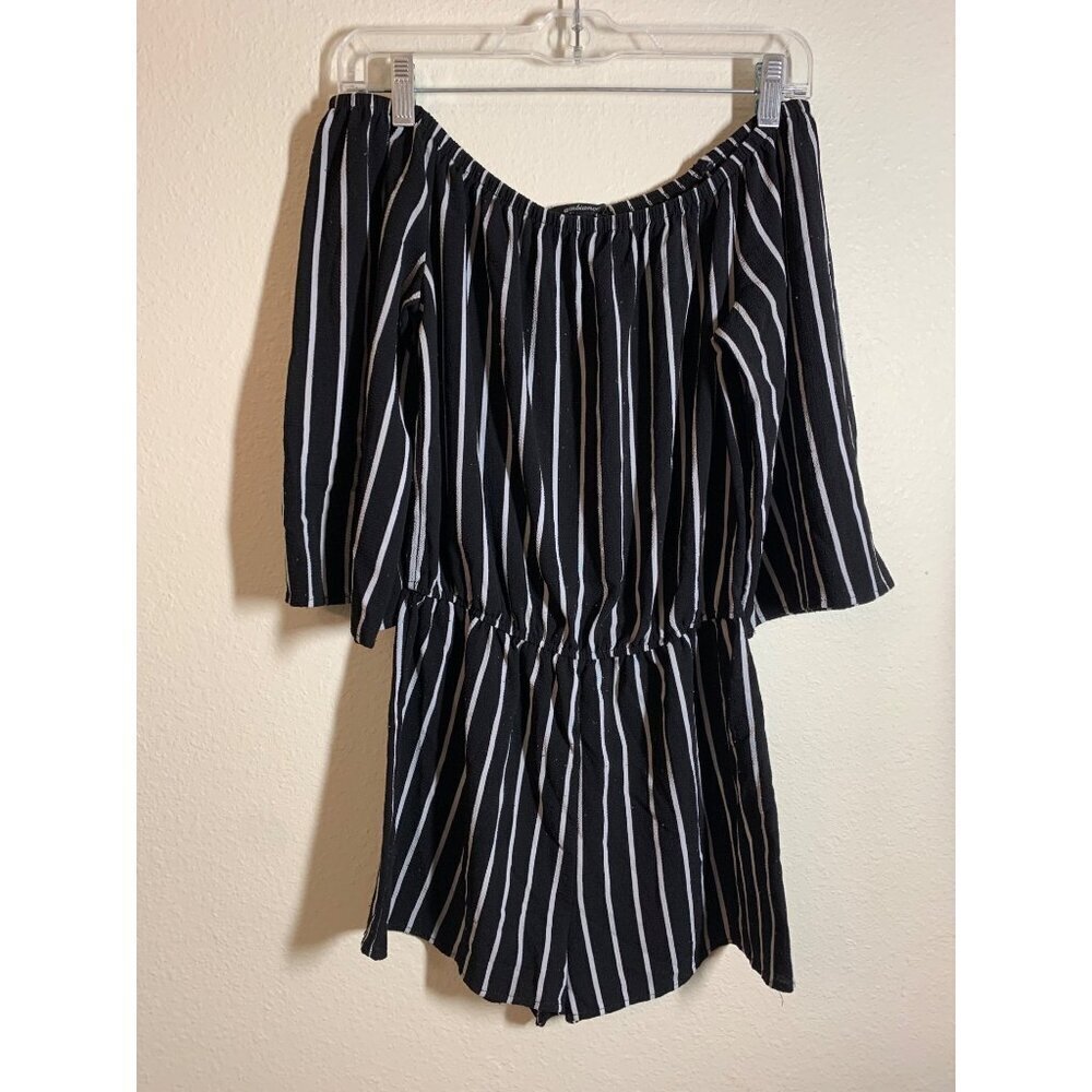 Ambiance Short Sleeve Romper Shorts Striped Women's Size Small Black AD7